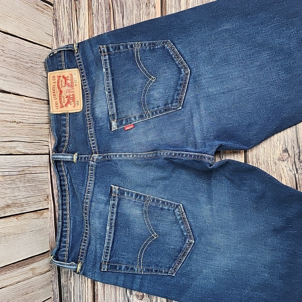 MEN'S LEVI'S 504 REGULAR STRAIGHT FIT DENIM BLUE JEANS - Picture 4 of 15